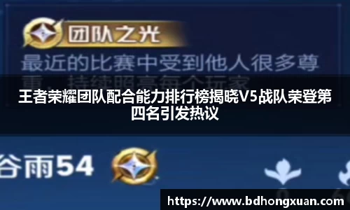 王者荣耀团队配合能力排行榜揭晓V5战队荣登第四名引发热议